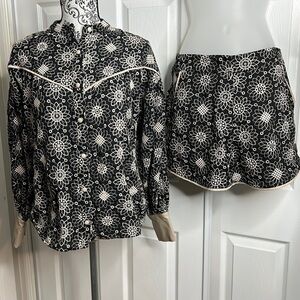 Rock Lola Black White Eyelet Button Up Shirt & Shorts M/L READ
